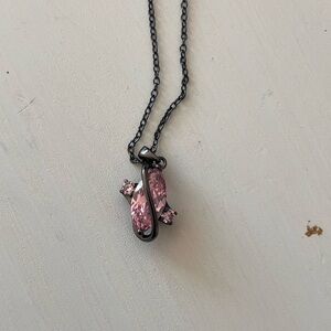 Pink Crystal Pendant Necklace | Gunmetal Chain